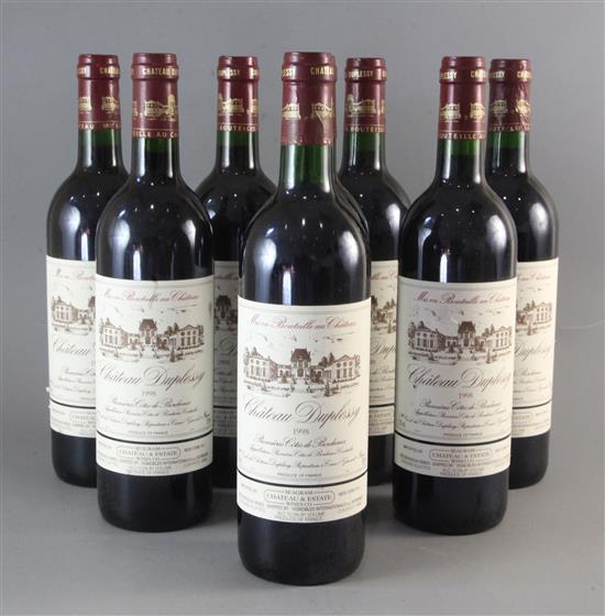 Eight bottles of Chateau Duplessey, Cotes de Bordeaux, 1998.